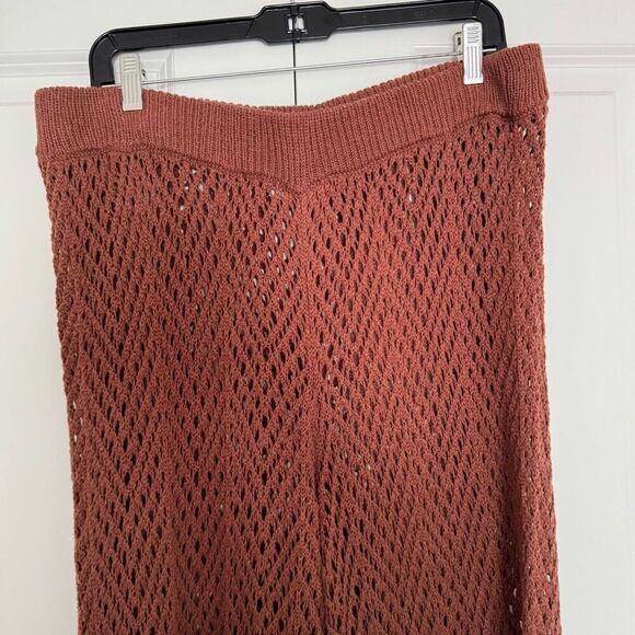 Wild Fable Crotchet Knit Brown Sparkly Wide Leg Pants With Bottom Side Slits - Picture 7 of 8